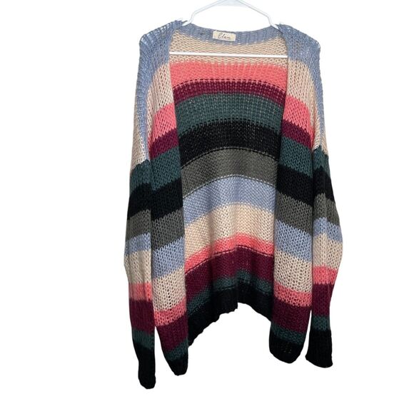 Elan Sweater Women's One Size Striped Chunky Cardigan Knit Colorful Slouchy - Picture 1 of 8